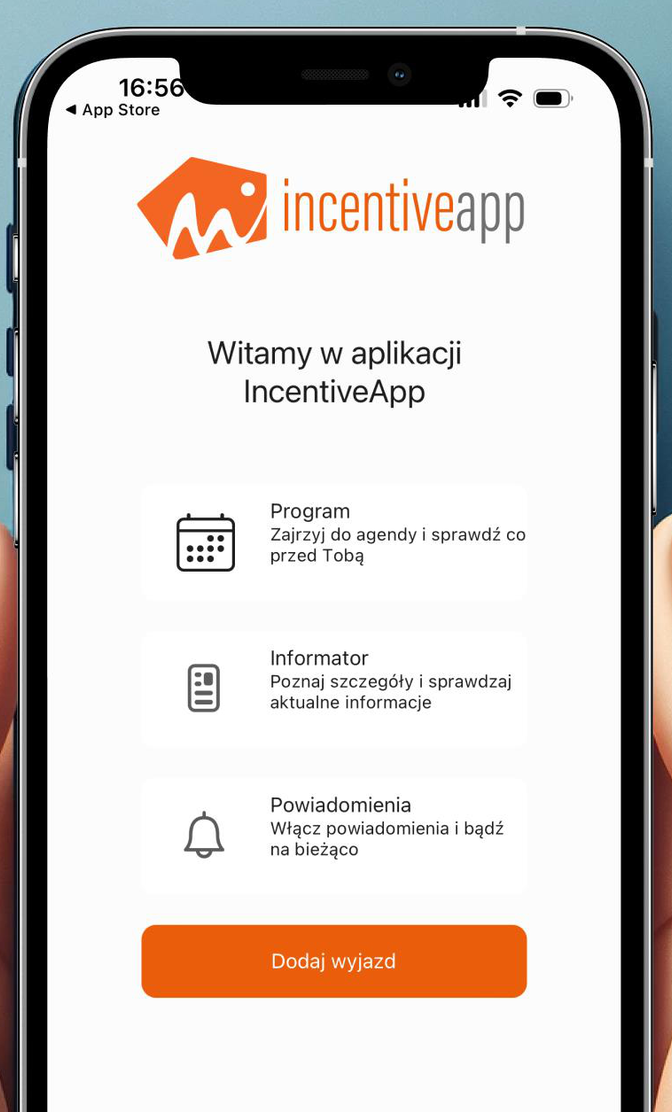 App start screen with the Add trip button
